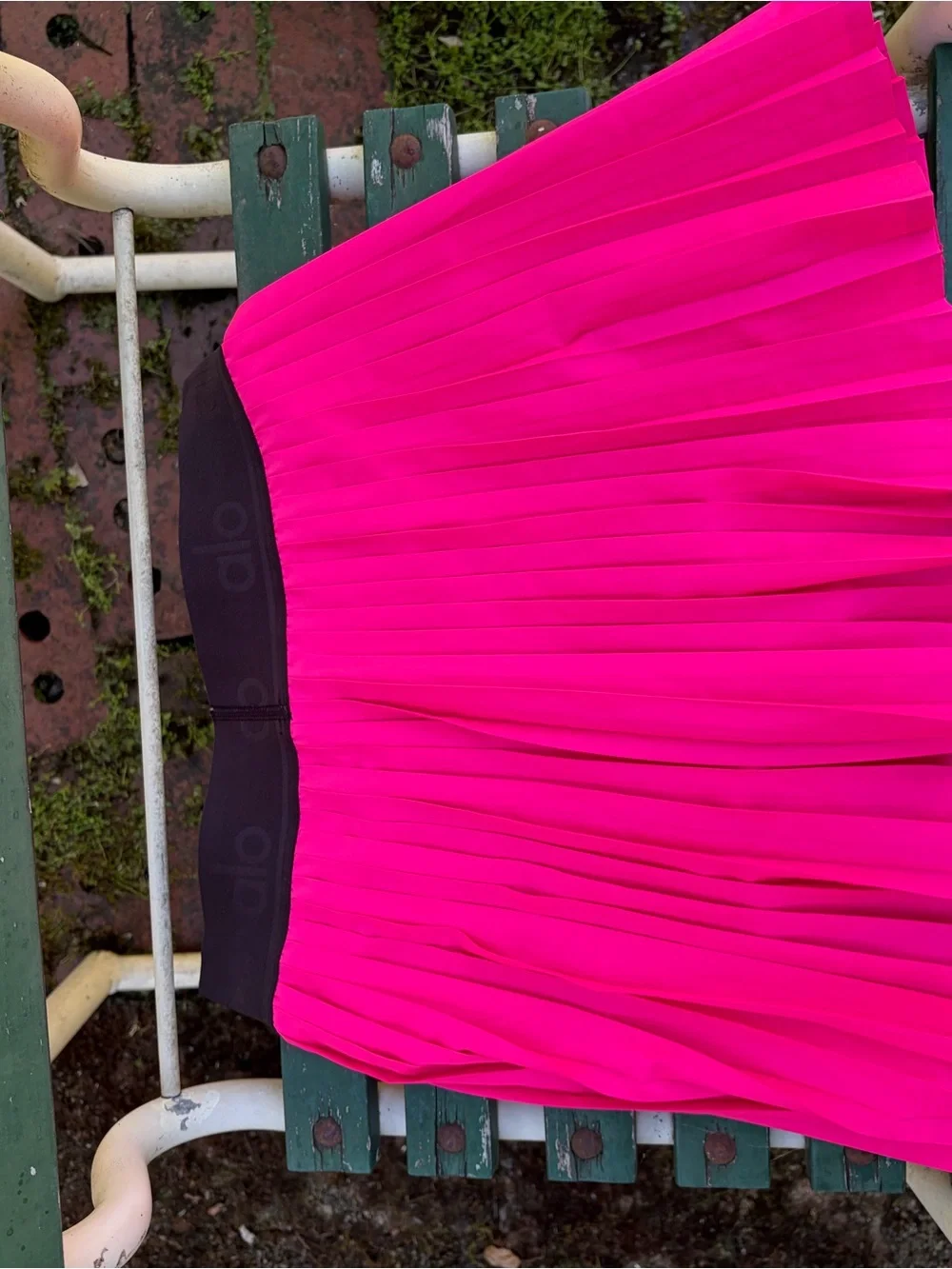 ALO Yoga Hot Pink Pleated Skater Skirt with Black Waistband